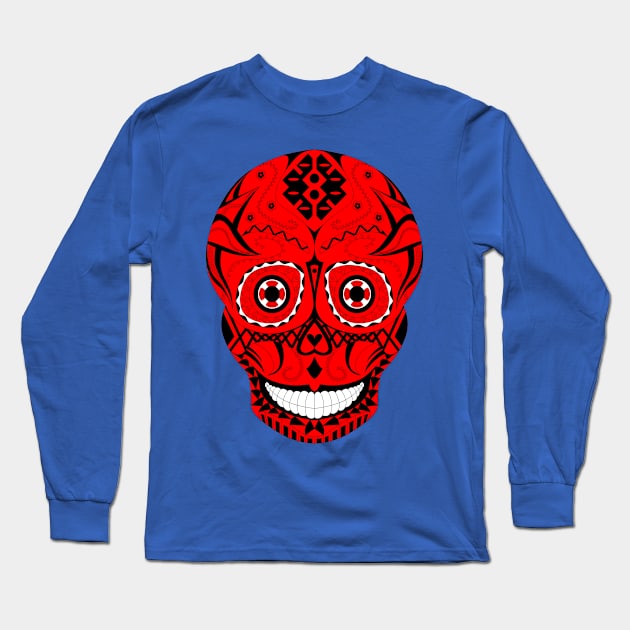 the red pattern skull in ecopop Long Sleeve T-Shirt by jorge_lebeau